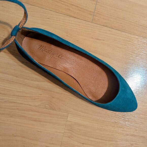 NEW Madewell Teal/Turquoise Suede Ankle Strap Mini Wedge 7.5 - Picture 7 of 10